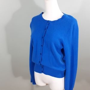 Blue 100% Cashmere Cardigan Sweater - Medium